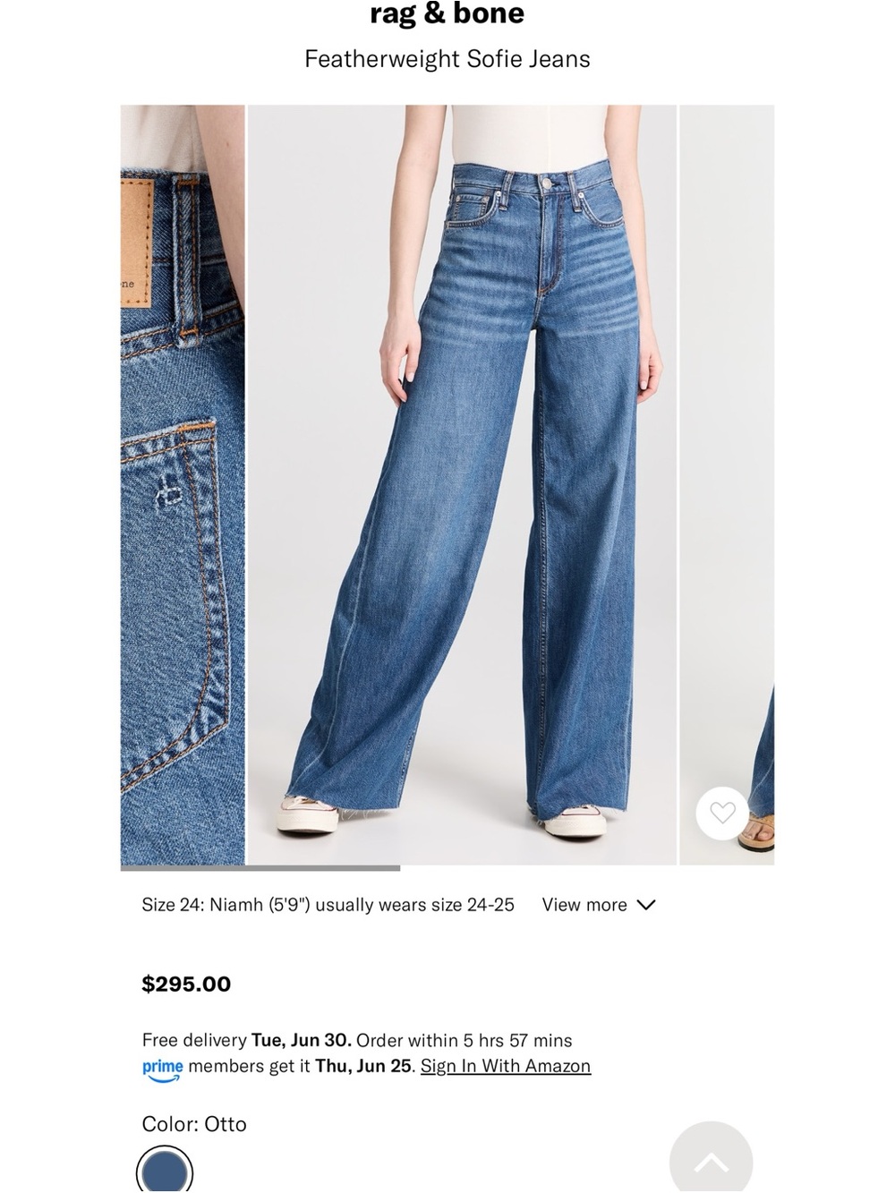 Rag & Bone Featherweight Sofie Wide-Leg Jeans Otto Blue 26 - Picture 3 of 12
